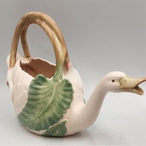 Fitz and Floyd Swan Basket with Green and Tan Details